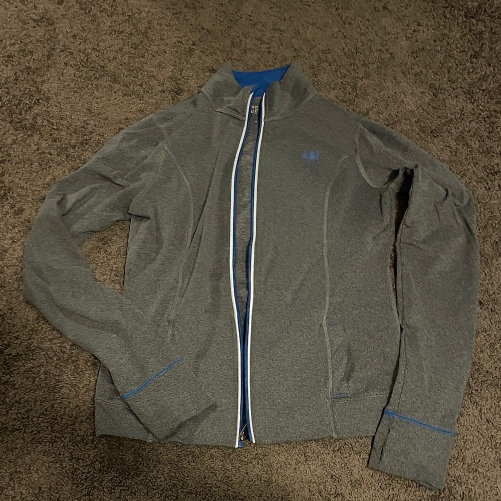 Gray Full-Zip Jacket with Blue Trim